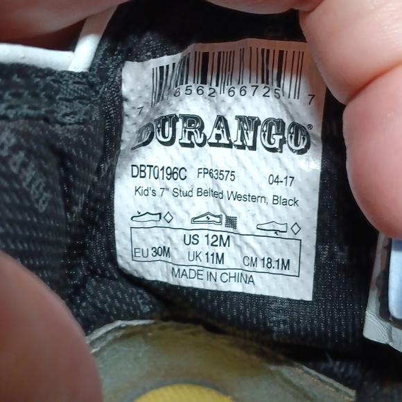 Durango black Embroidered Western Boots kids size 12 - Picture 6 of 8